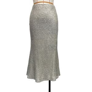 Vintage Manale NY Womens Silver Beaded Silk Flare Hem Skirt